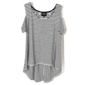 Black and white stripe cold shoulder tank top